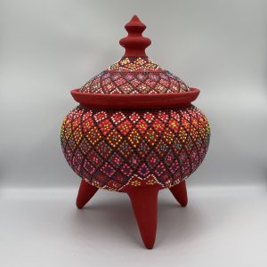Red ceramic candy jar